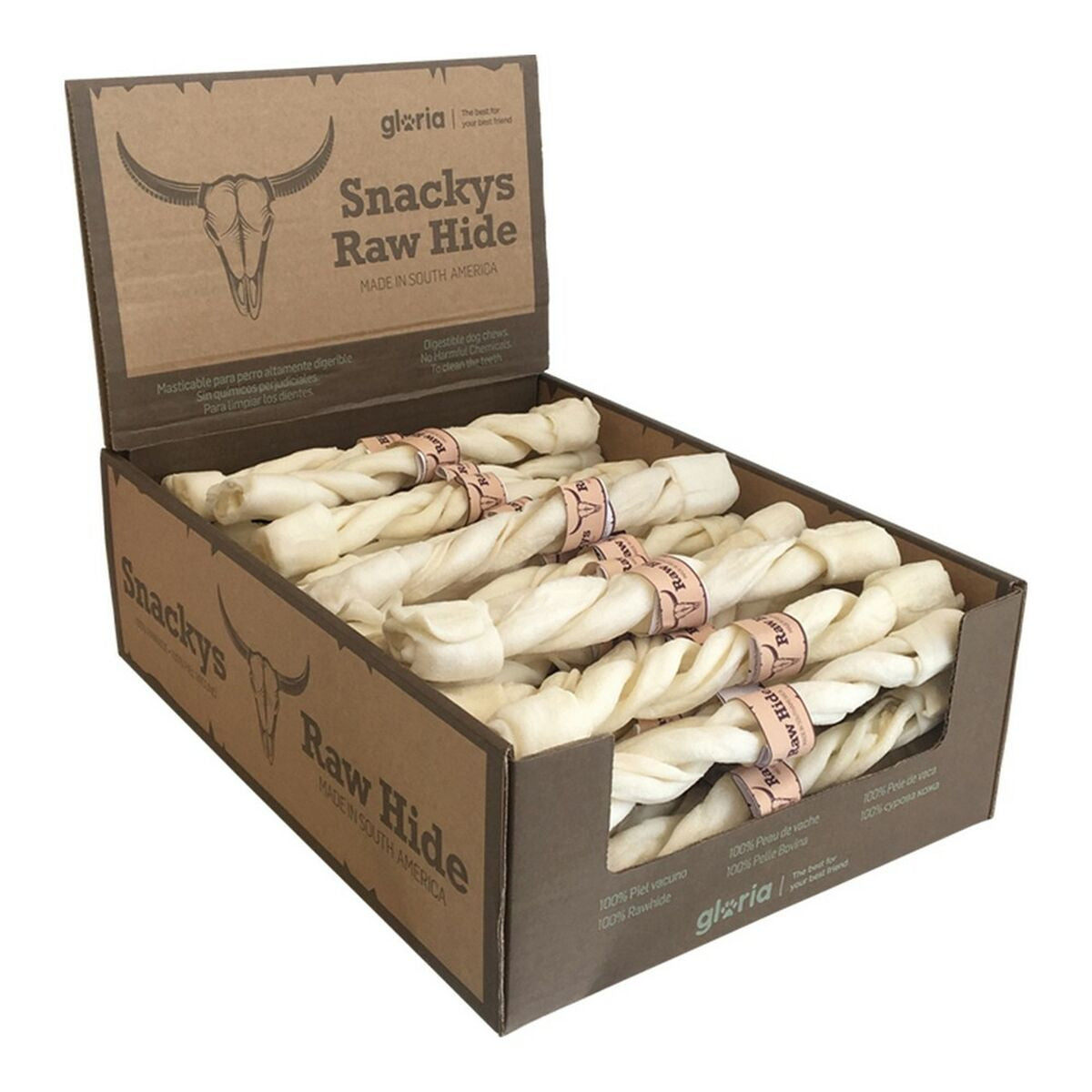 Snack pour chiens Gloria Twin Stick Rawhide Veau Masticable 50 Unités